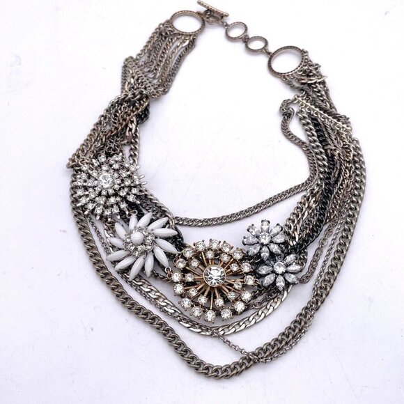Vintage Stella & Dot Necklace Eight Different Chains Flower Crafted in Crystals - Picture 1 of 6